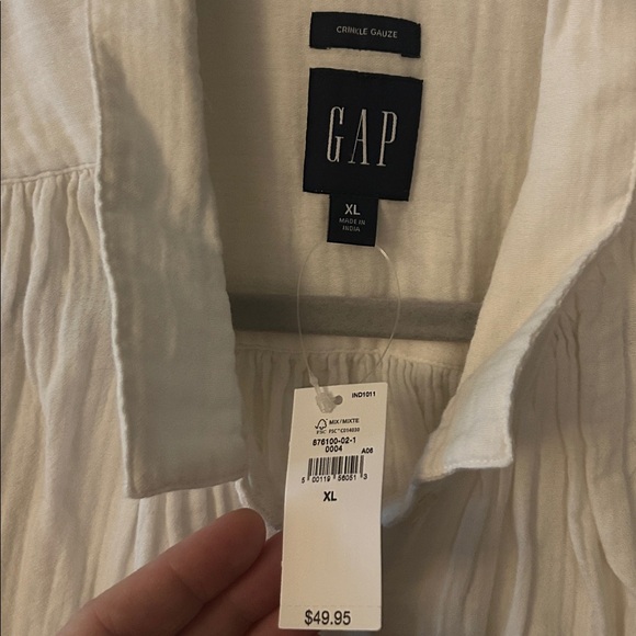 Gap Crinkle Gauze Short Sleeve Shirt Button Down, White Oversized, Size XL NWT - Picture 3 of 3
